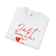 Load image into Gallery viewer, "JUST BREATHE" Unisex Softstyle T-Shirt RED LETTERING