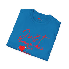 Load image into Gallery viewer, "JUST BREATHE" Unisex Softstyle T-Shirt RED LETTERING