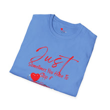 Load image into Gallery viewer, "JUST BREATHE" Unisex Softstyle T-Shirt RED LETTERING