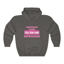 Load image into Gallery viewer, TELLEMUNC SUPPRESSION CAUSES DEPRESSION Unisex Heavy Blend™ Hooded Sweatshirt