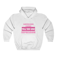 Load image into Gallery viewer, TELLEMUNC SUPPRESSION CAUSES DEPRESSION Unisex Heavy Blend™ Hooded Sweatshirt