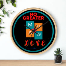 Load image into Gallery viewer, NO GREATER LOVE BLACK w/BLUE CIRCLE Wall clock