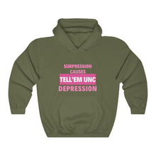 Load image into Gallery viewer, TELLEMUNC SUPPRESSION CAUSES DEPRESSION Unisex Heavy Blend™ Hooded Sweatshirt