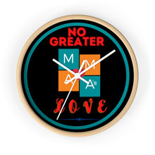 Load image into Gallery viewer, NO GREATER LOVE BLACK w/BLUE CIRCLE Wall clock