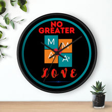 Load image into Gallery viewer, NO GREATER LOVE BLACK w/BLUE CIRCLE Wall clock