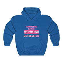 Load image into Gallery viewer, TELLEMUNC SUPPRESSION CAUSES DEPRESSION Unisex Heavy Blend™ Hooded Sweatshirt
