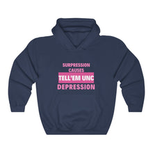 Load image into Gallery viewer, TELLEMUNC SUPPRESSION CAUSES DEPRESSION Unisex Heavy Blend™ Hooded Sweatshirt
